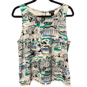 Ann Taylor Factory Vintage Cars Tropical Print Beachy Vibes Top